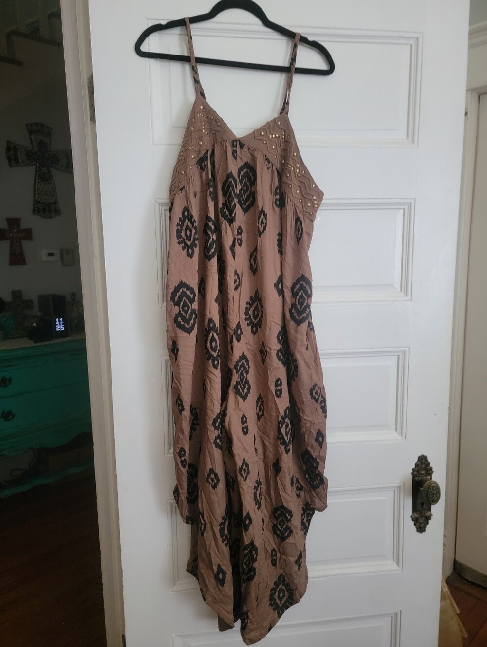 Women's Sleeveless Brown Aztec-Print Jumper